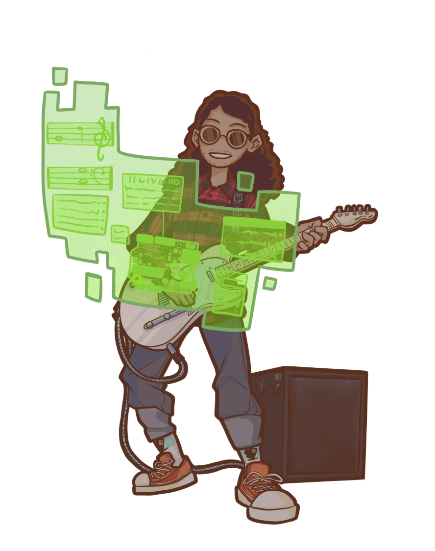 CanPixel with his white telecaster guitar - musician avatar made by Masha Loutanina